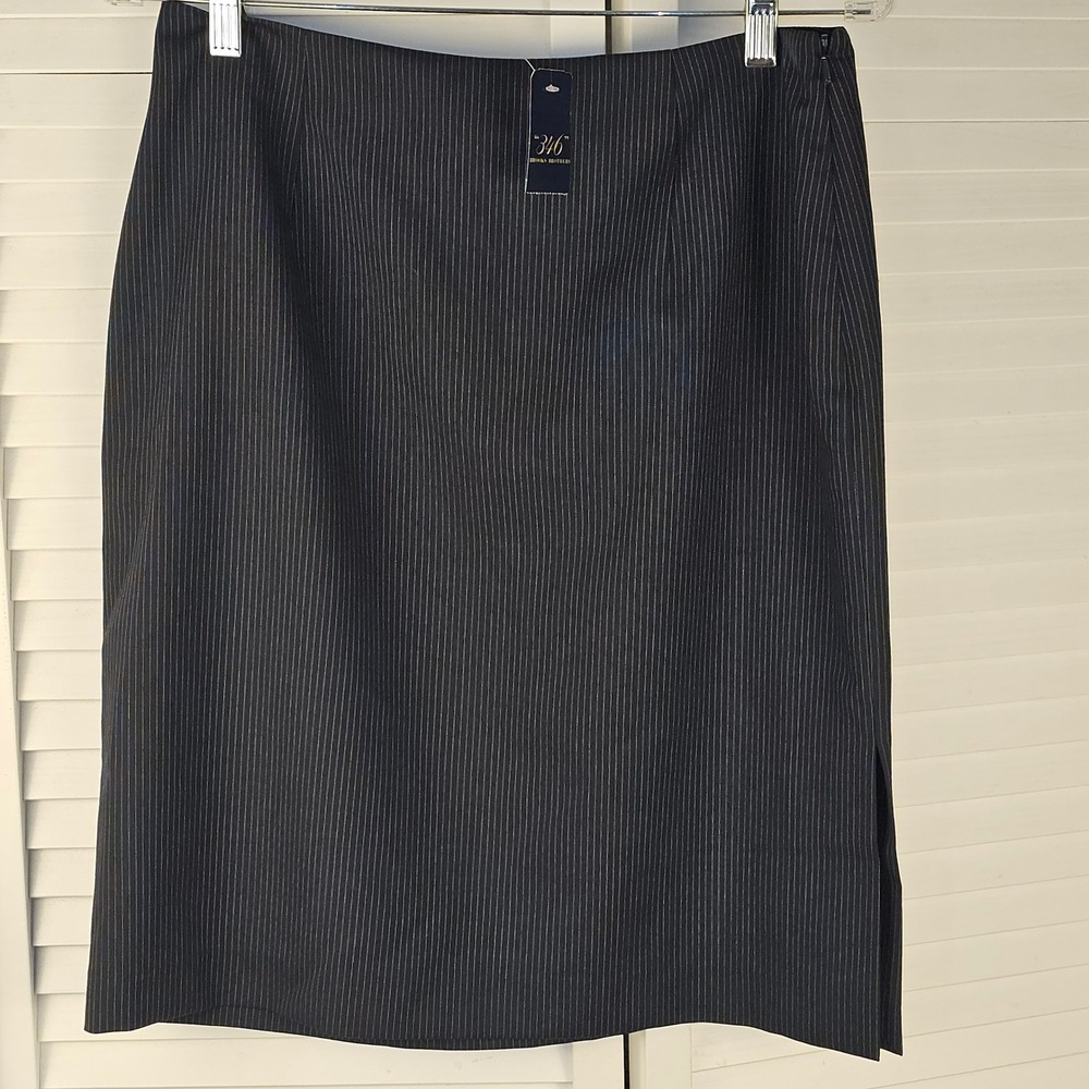 NWT Brooks Brothers Womens Black Stripe Side Slit Wool‎ Blend Pencil Skirt 8
